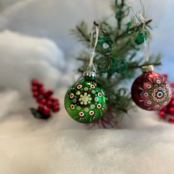 Unique Hand Painted & Sealed Christmas ornaments, glass SET of 2 - Picture 3 of 3